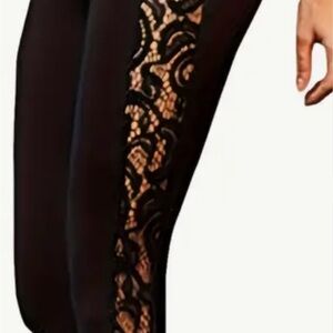 Lotus Leggings Black with Gold Lace Detail